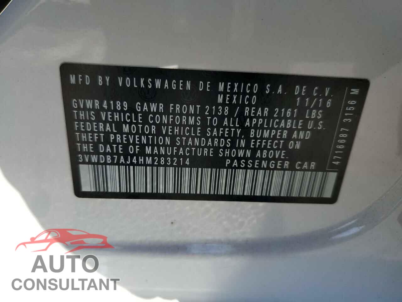 VOLKSWAGEN JETTA 2017 - 3VWDB7AJ4HM283214