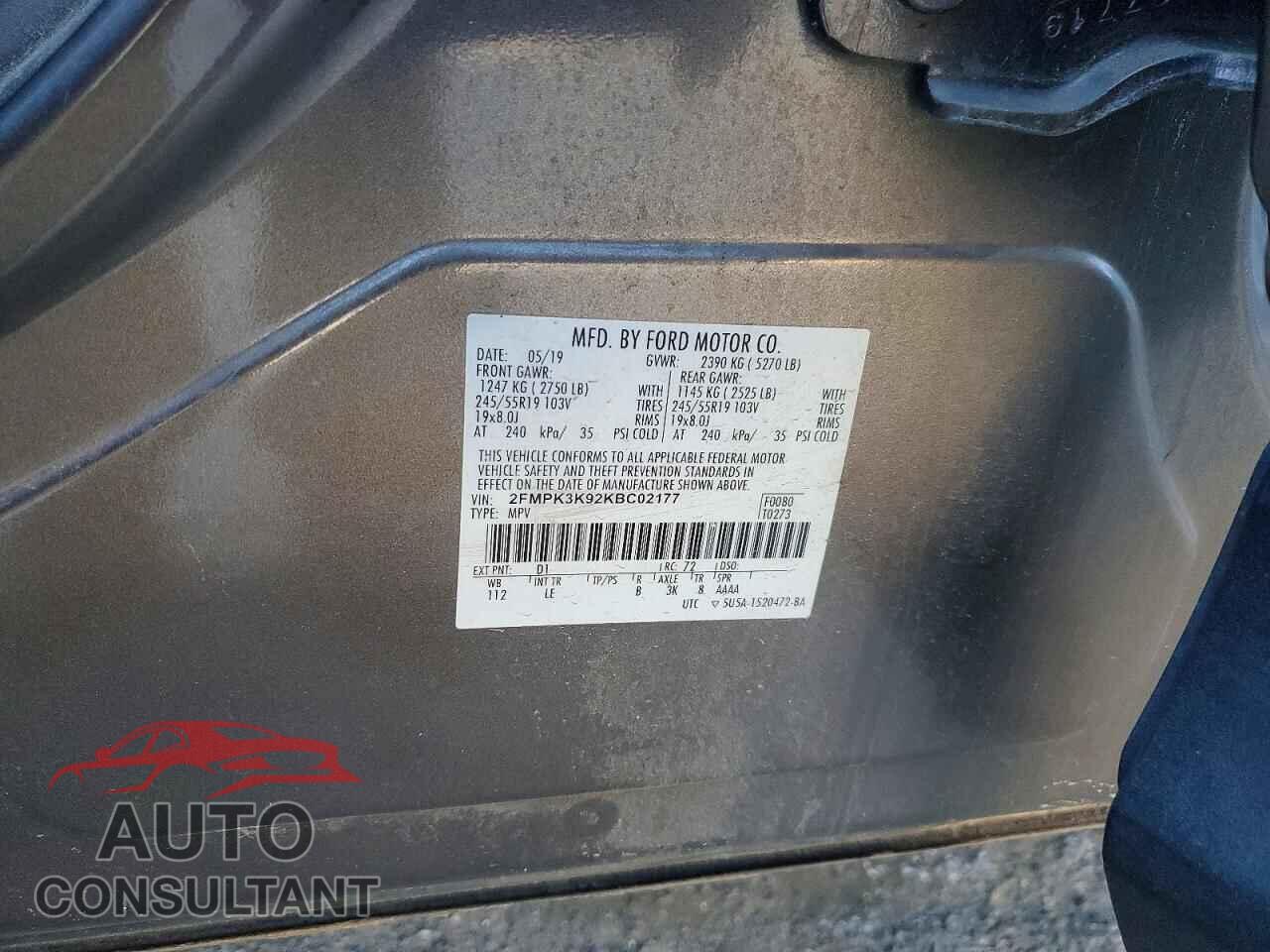 FORD EDGE 2019 - 2FMPK3K92KBC02177