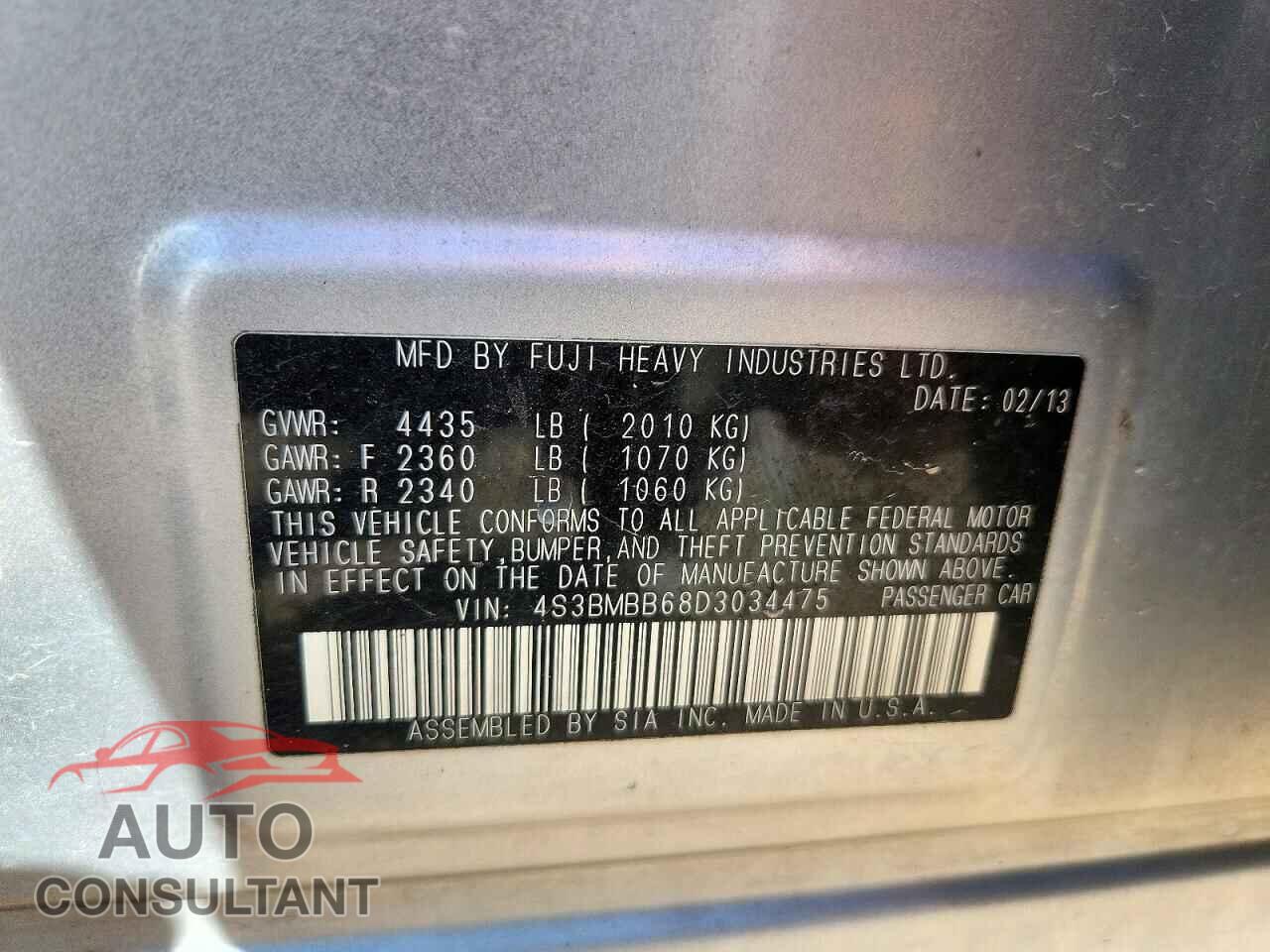 SUBARU LEGACY 2013 - 4S3BMBB68D3034475