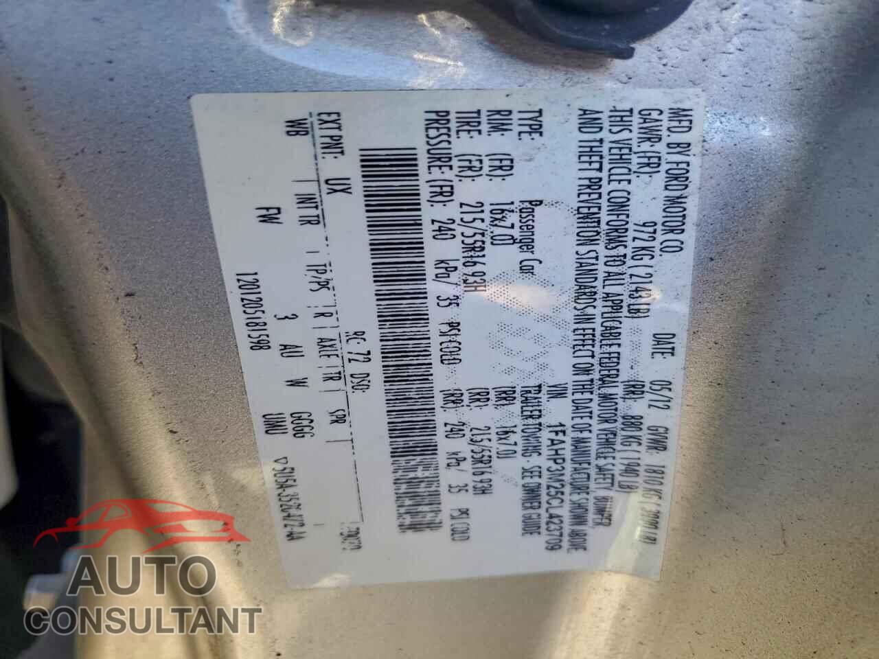 FORD FOCUS 2012 - 1FAHP3M25CL423709