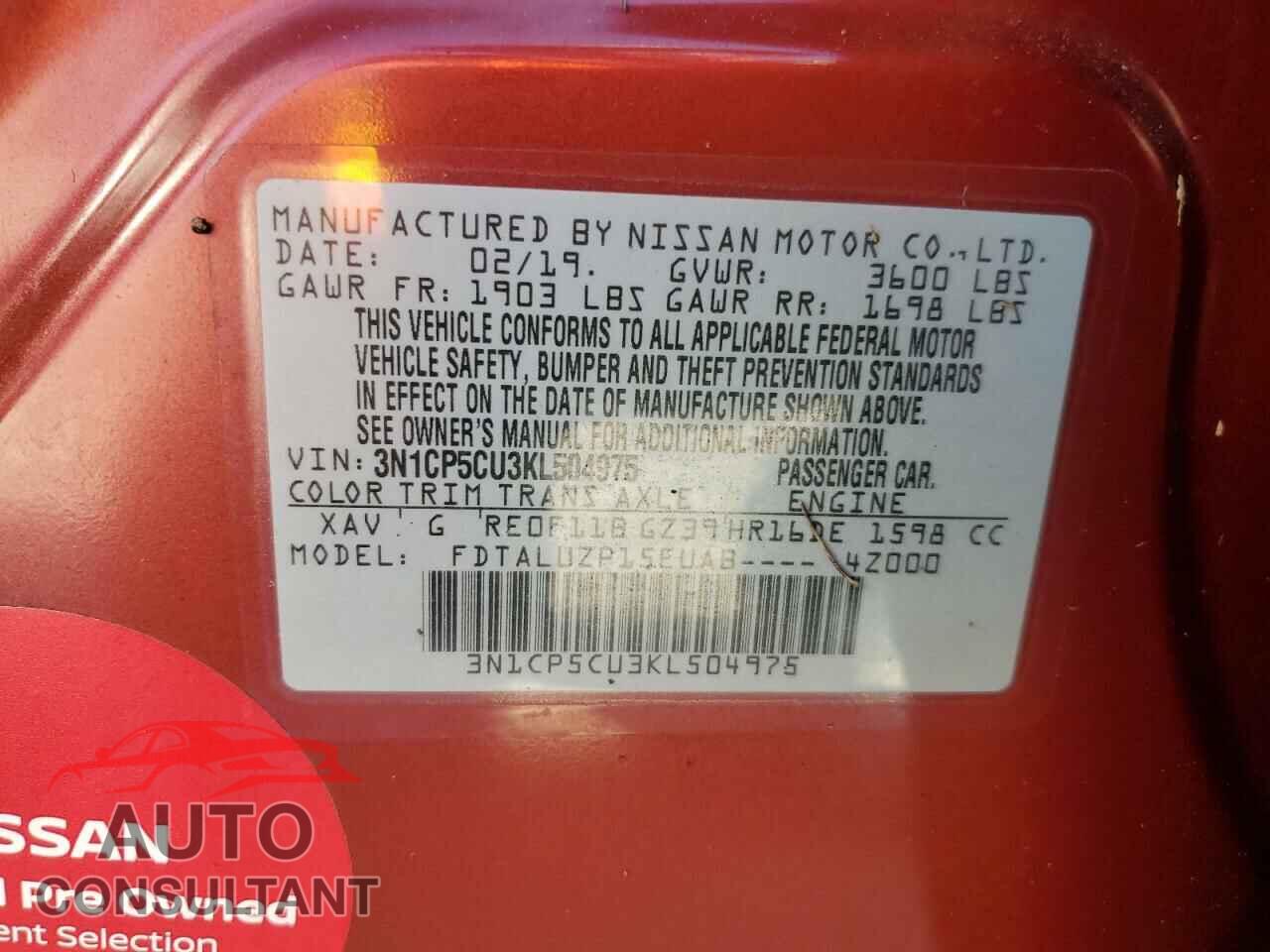 NISSAN KICKS 2019 - 3N1CP5CU3KL504975