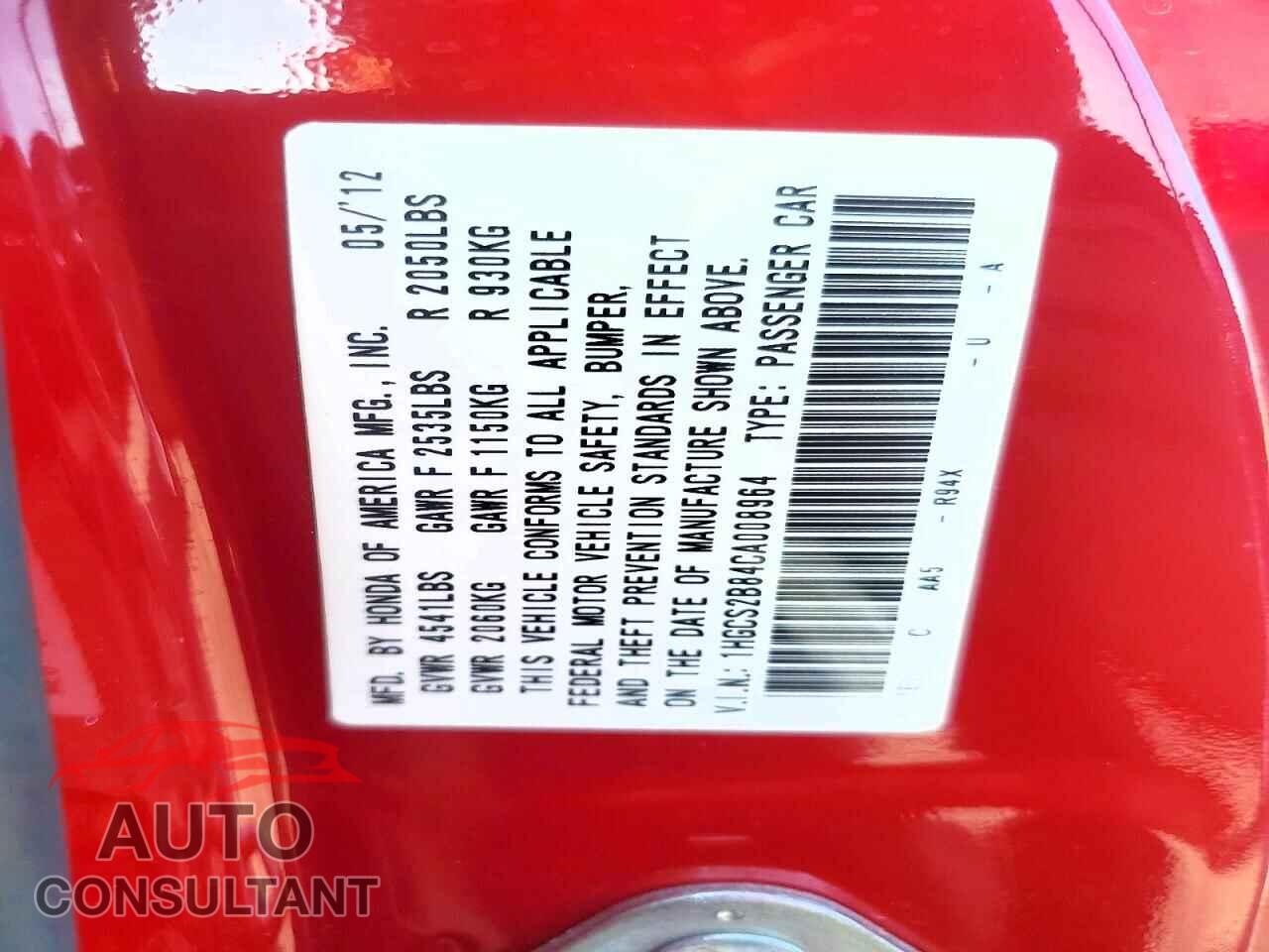 HONDA ACCORD 2012 - 1HGCS2B84CA008964