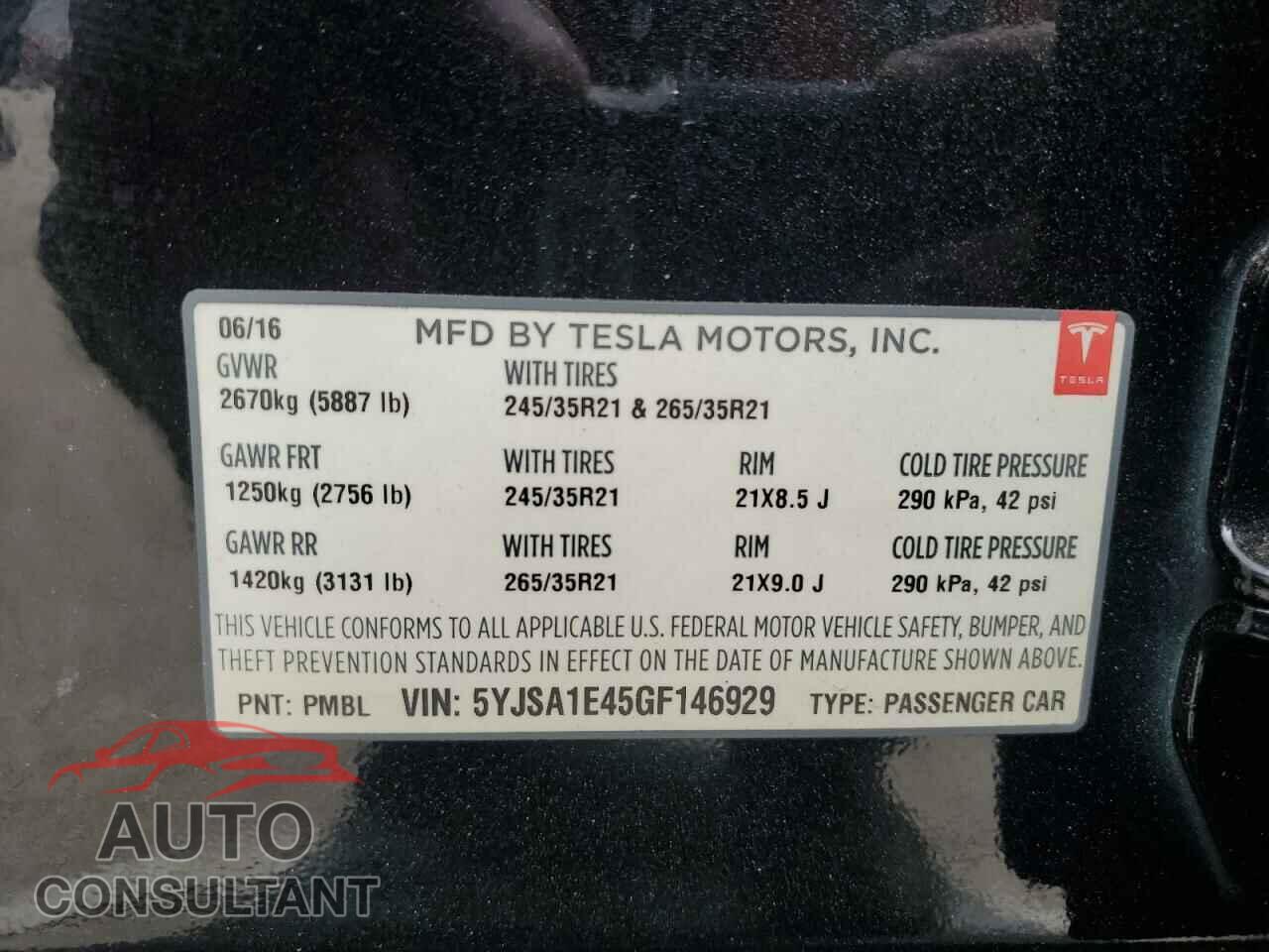 TESLA MODEL S 2016 - 5YJSA1E45GF146929