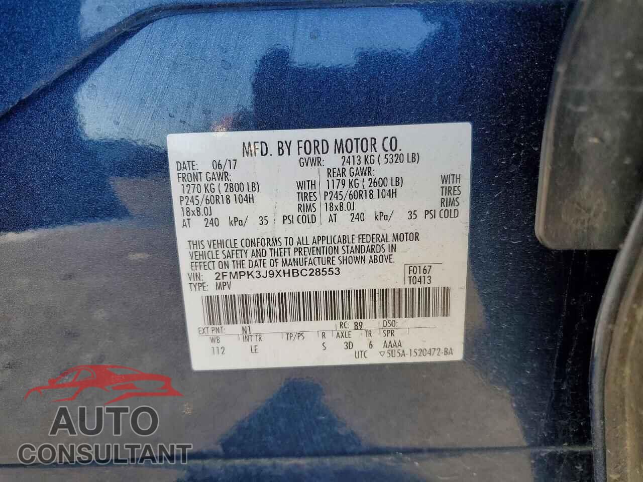 FORD EDGE 2017 - 2FMPK3J9XHBC28553
