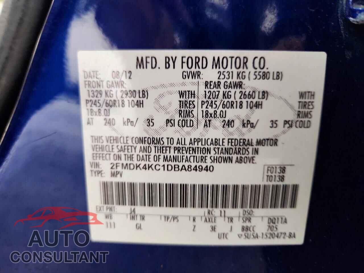 FORD EDGE 2013 - 2FMDK4KC1DBA84940