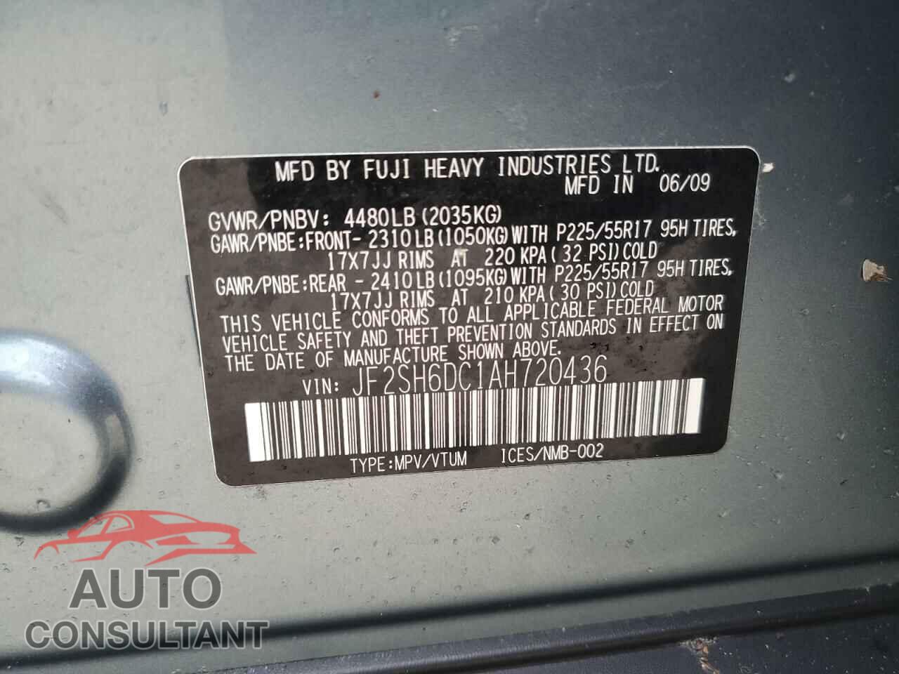 SUBARU FORESTER 2010 - JF2SH6DC1AH720436