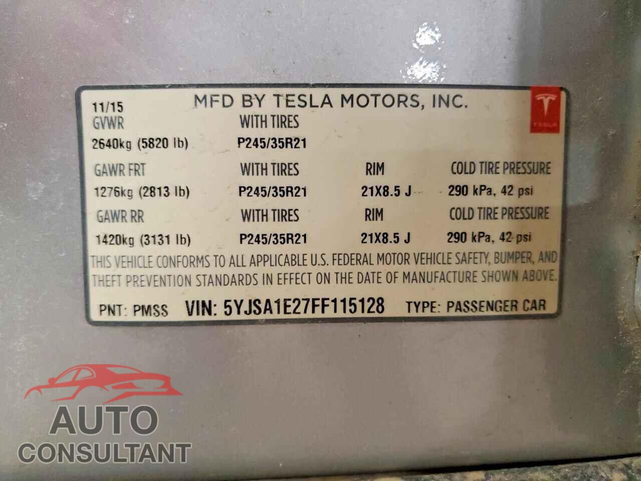 TESLA MODEL S 2015 - 5YJSA1E27FF115128