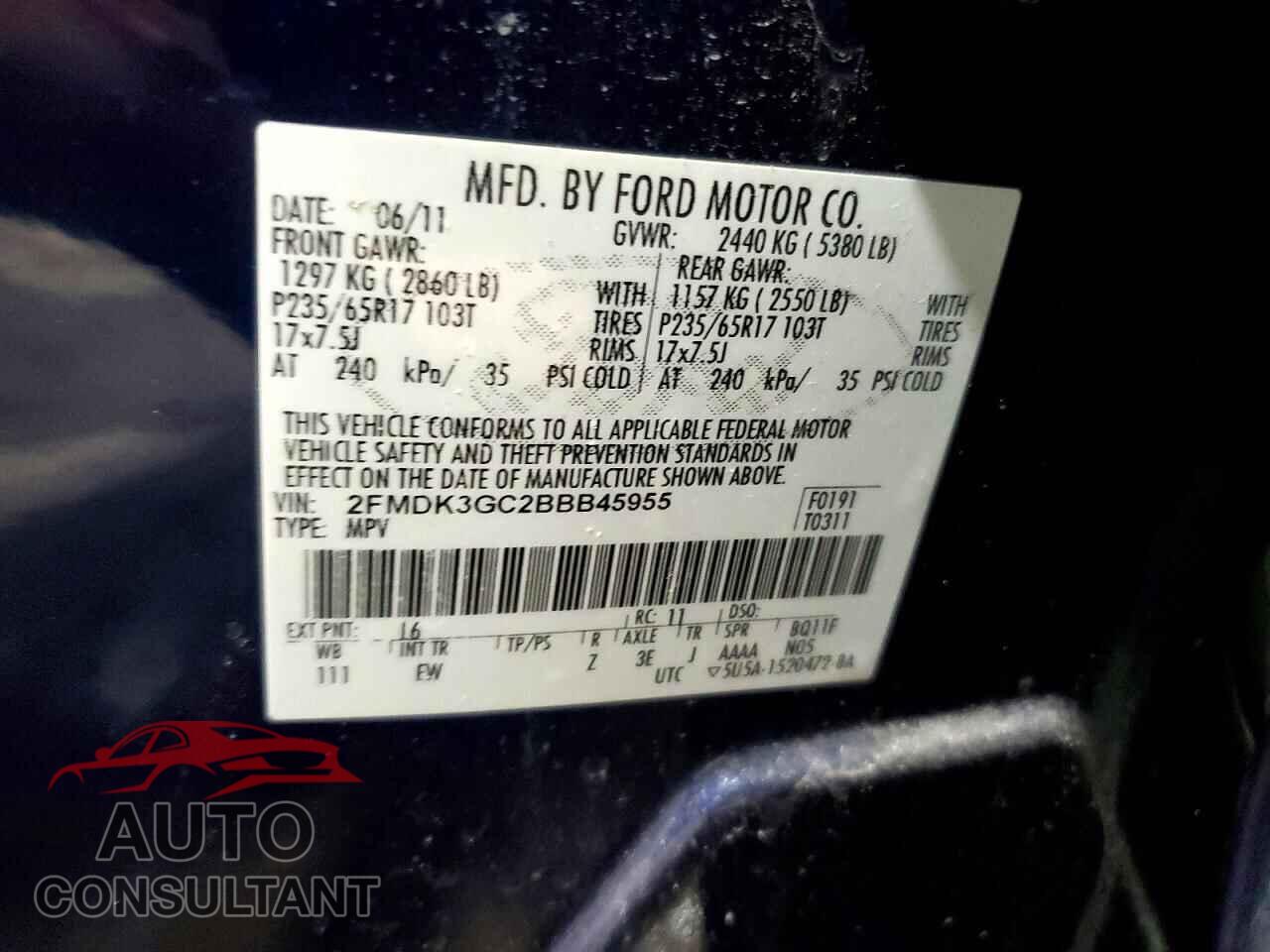 FORD EDGE 2011 - 2FMDK3GC2BBB45955