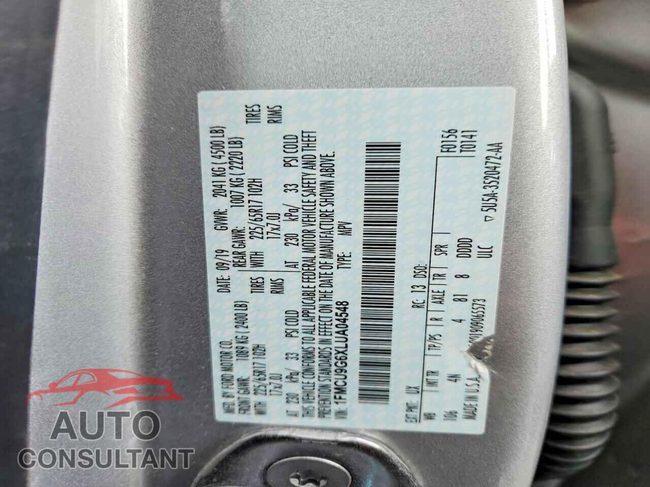 FORD ESCAPE 2020 - 1FMCU9G6XLUA04548