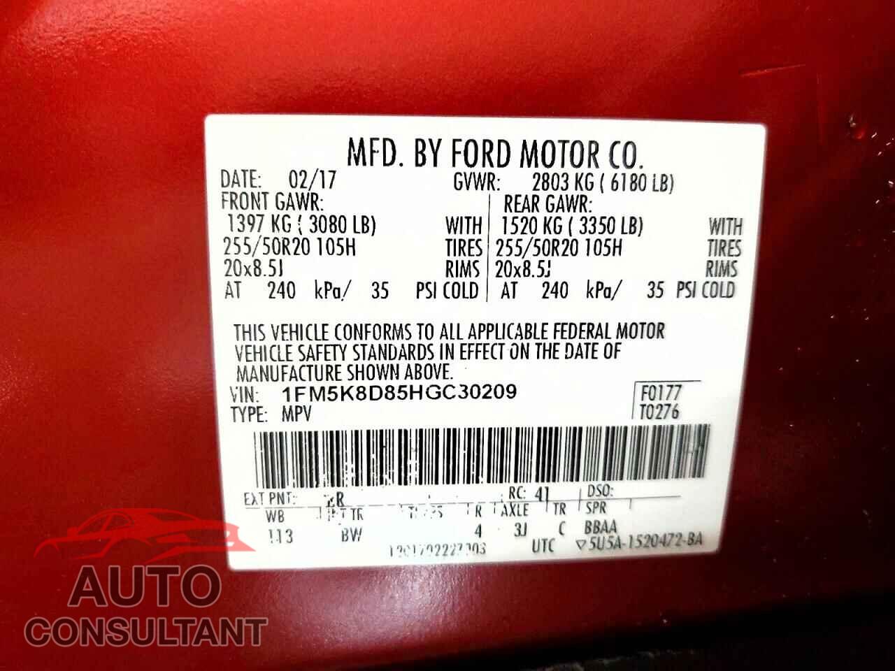 FORD EXPLORER 2017 - 1FM5K8D85HGC30209