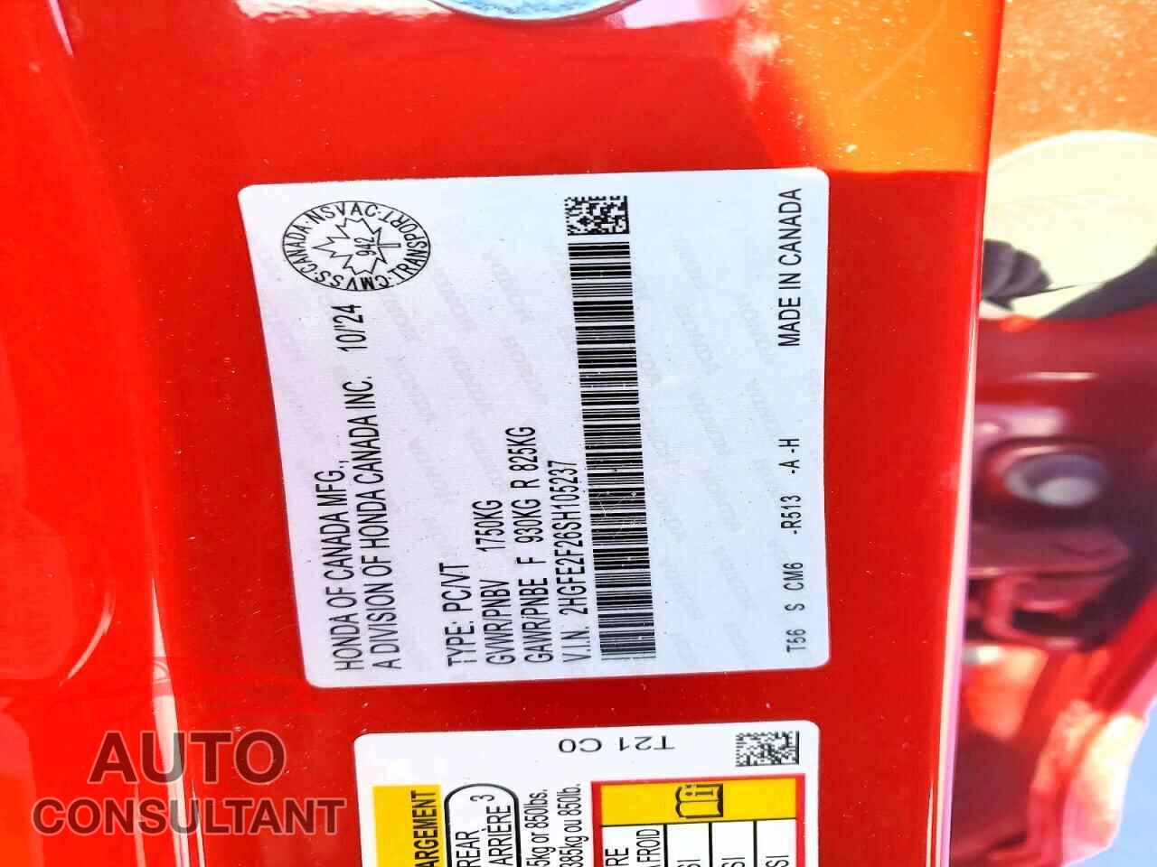 HONDA CIVIC 2025 - 2HGFE2F26SH105237