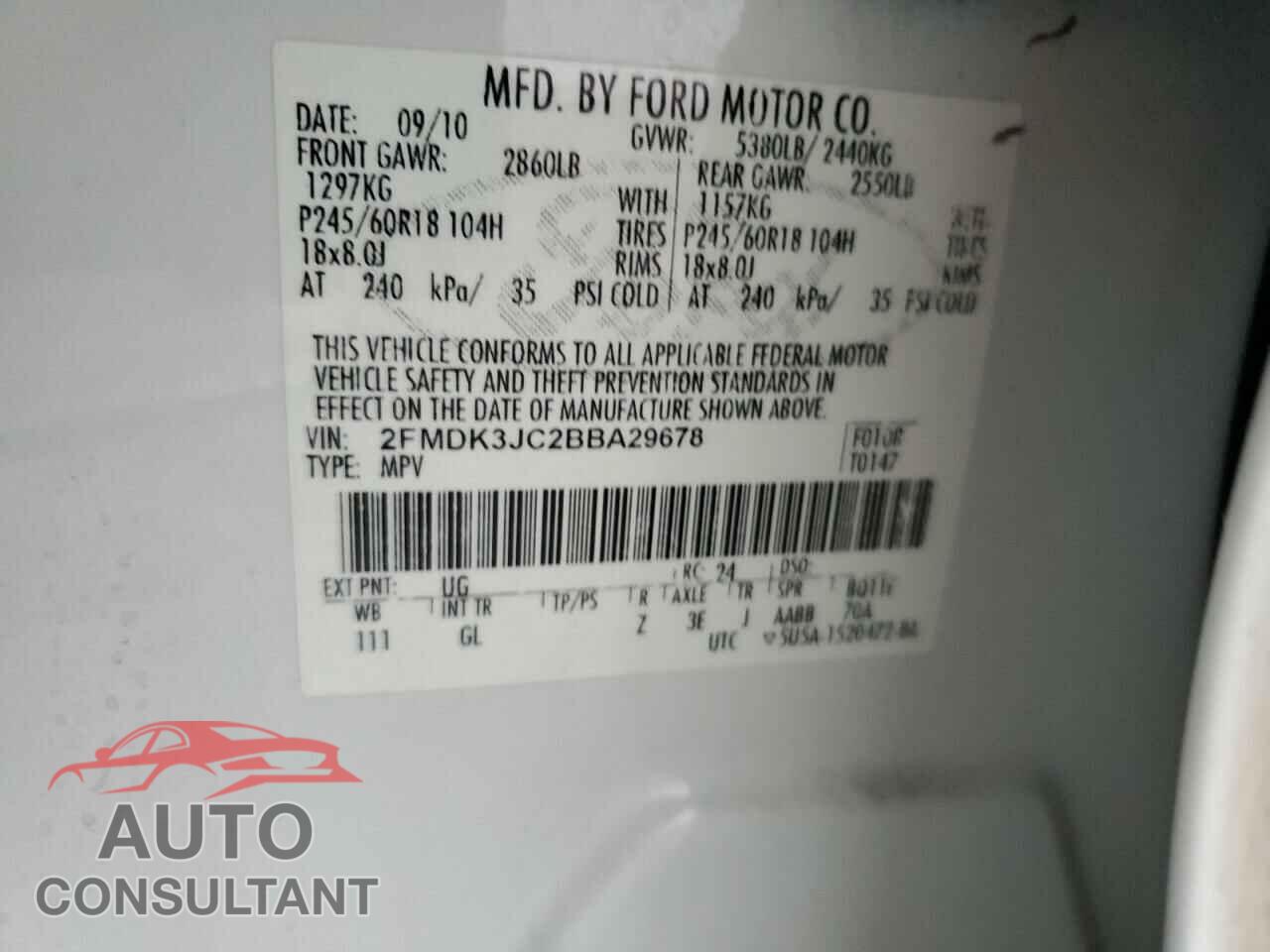 FORD EDGE 2011 - 2FMDK3JC2BBA29678