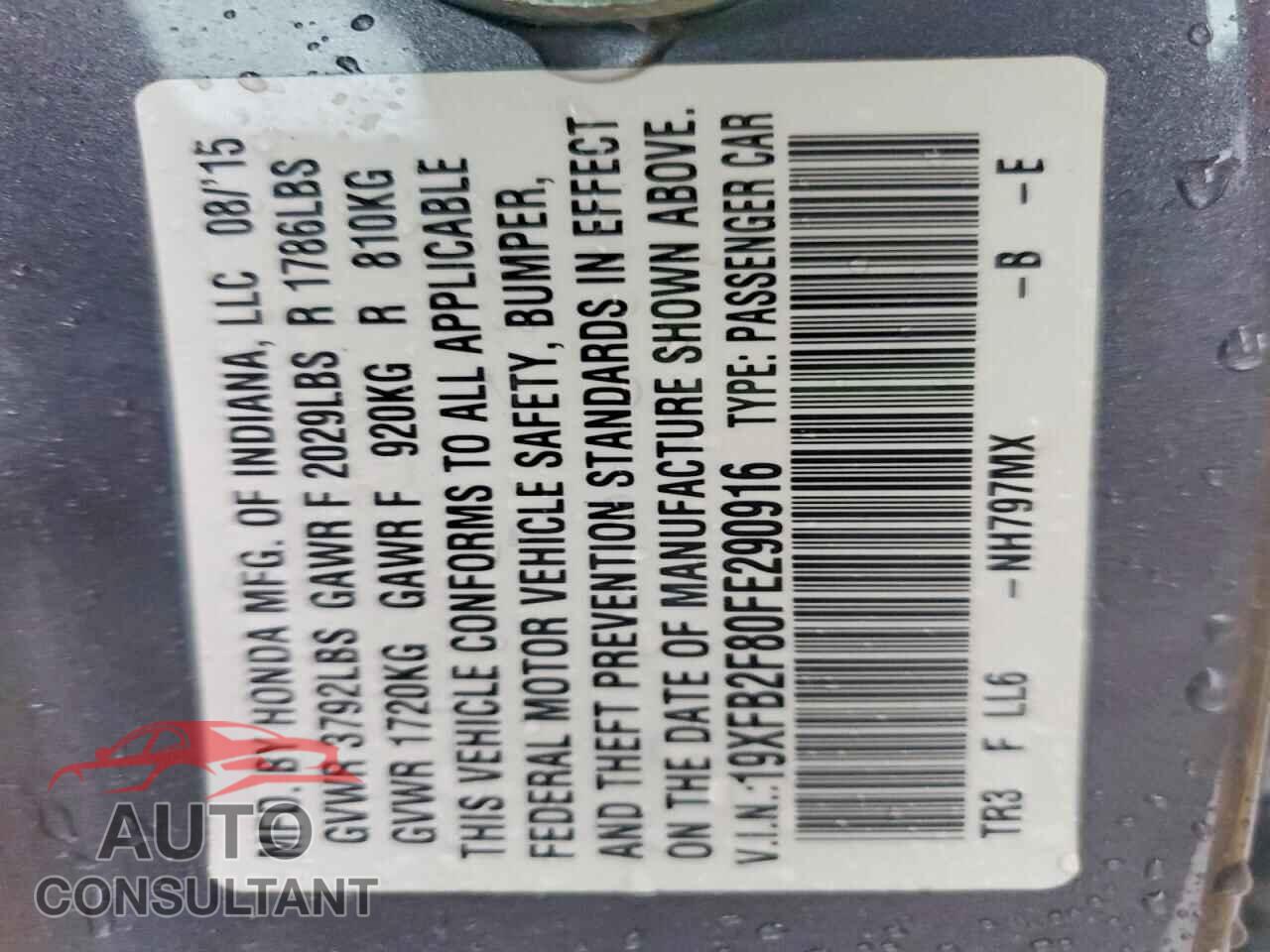 HONDA CIVIC 2015 - 19XFB2F80FE290916