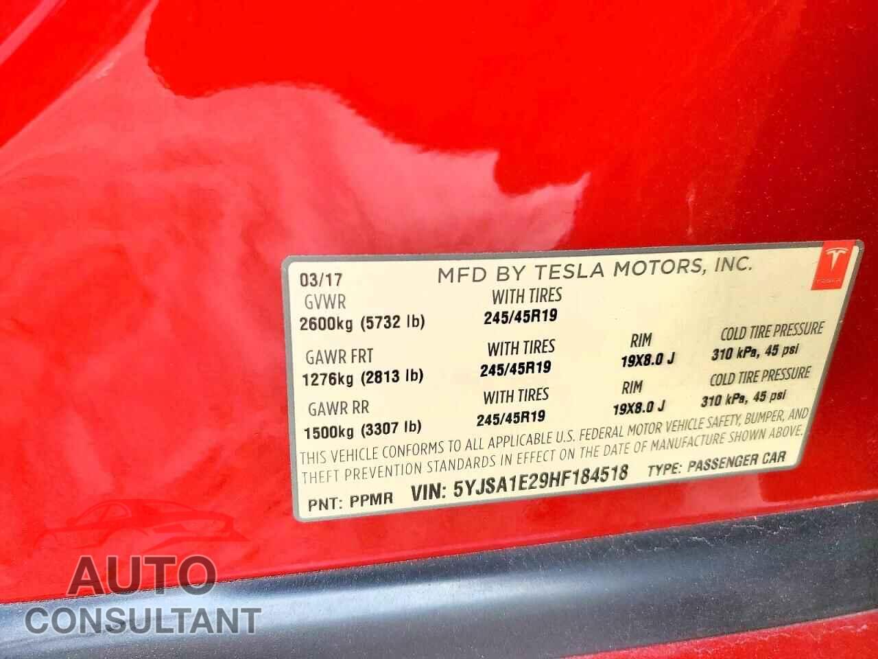 TESLA MODEL S 2017 - 5YJSA1E29HF184518