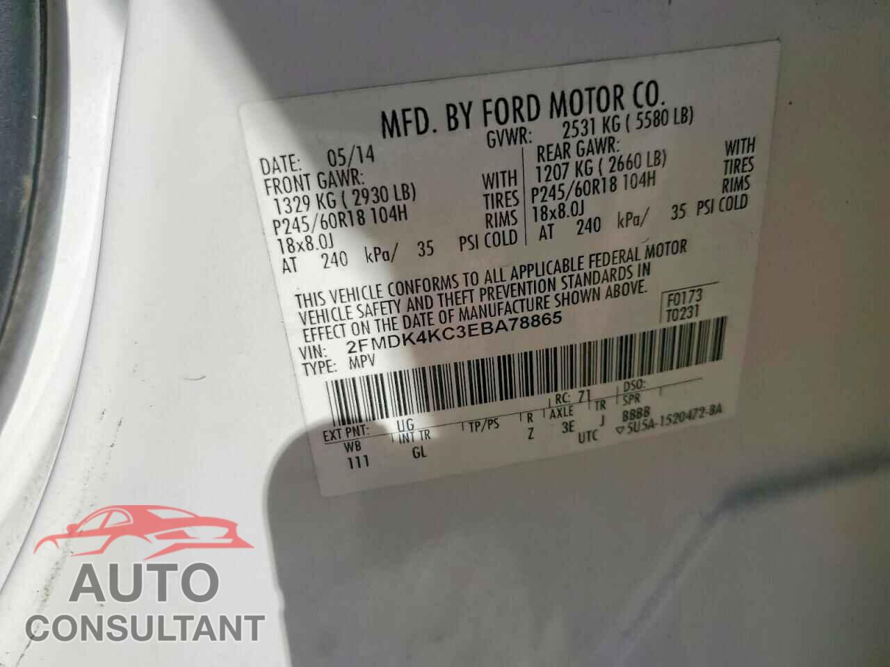 FORD EDGE 2014 - 2FMDK4KC3EBA78865