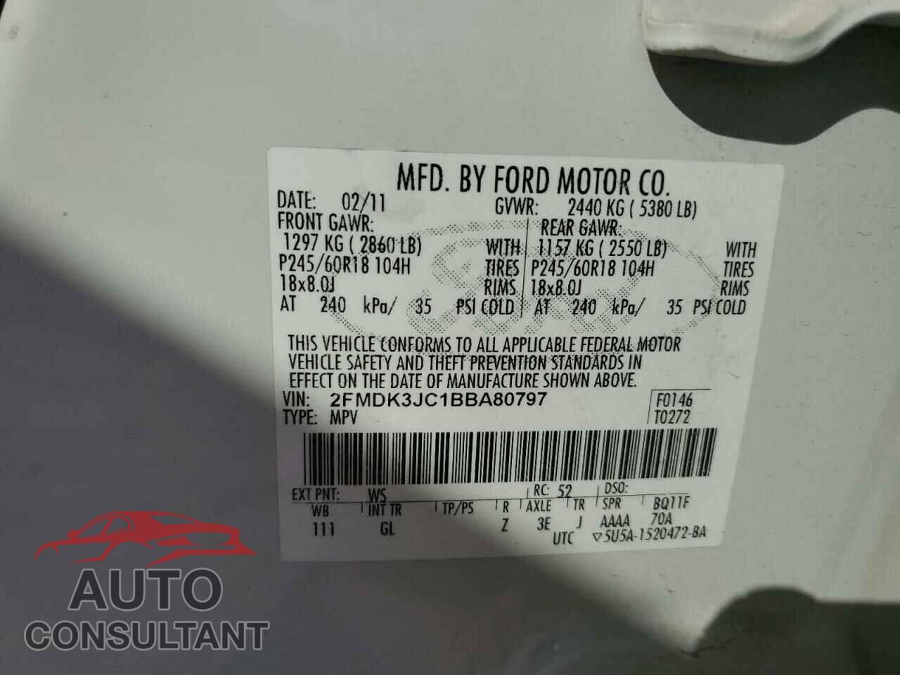 FORD EDGE 2011 - 2FMDK3JC1BBA80797