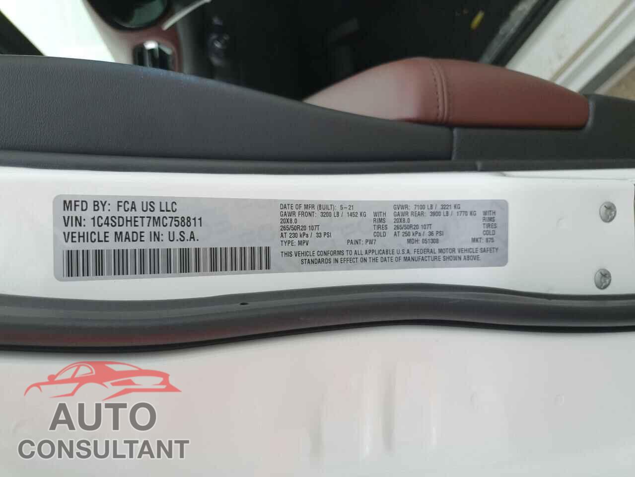 DODGE DURANGO 2021 - 1C4SDHET7MC758811
