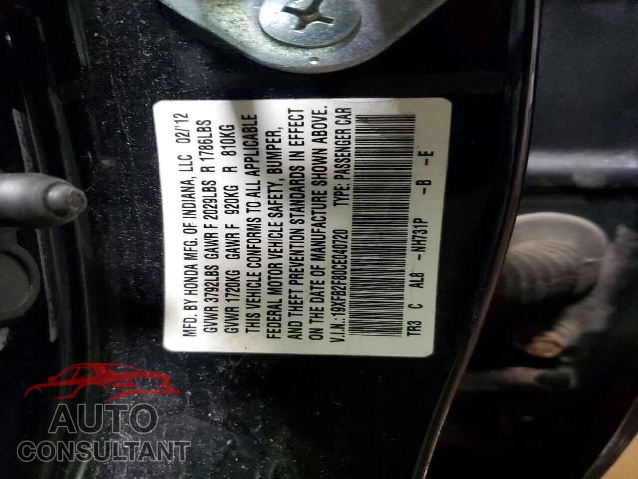 HONDA CIVIC 2012 - 19XFB2F80CE040720