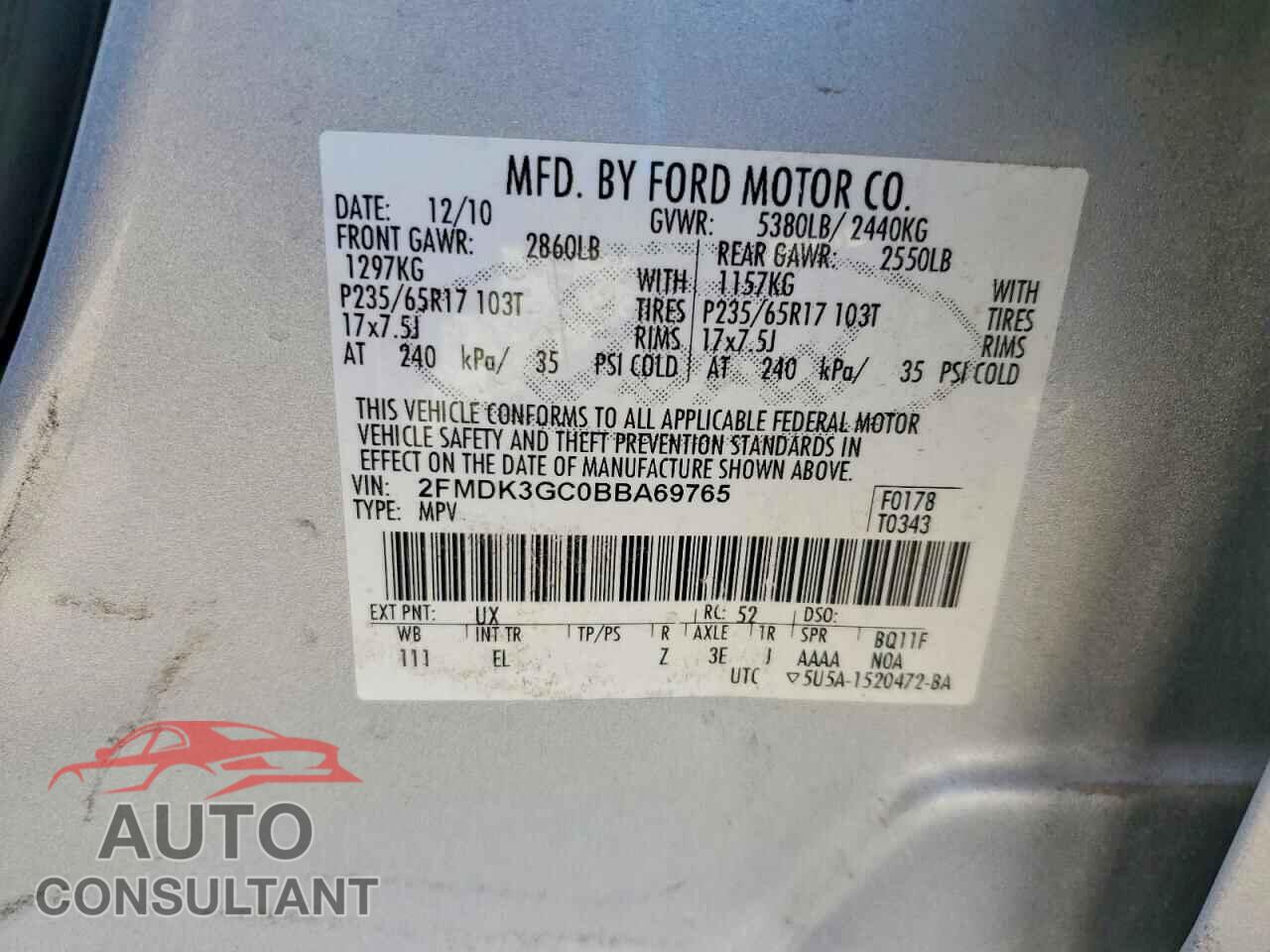 FORD EDGE 2011 - 2FMDK3GC0BBA69765