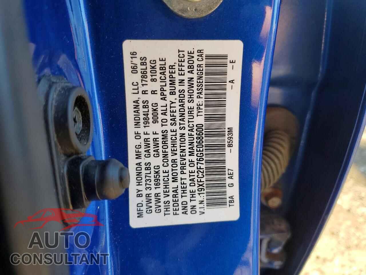 HONDA CIVIC 2016 - 19XFC2F76GE068600