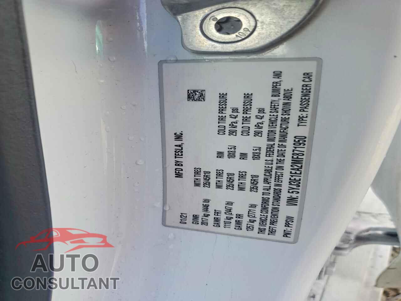 TESLA MODEL 3 2021 - 5YJ3E1EA2MF871950