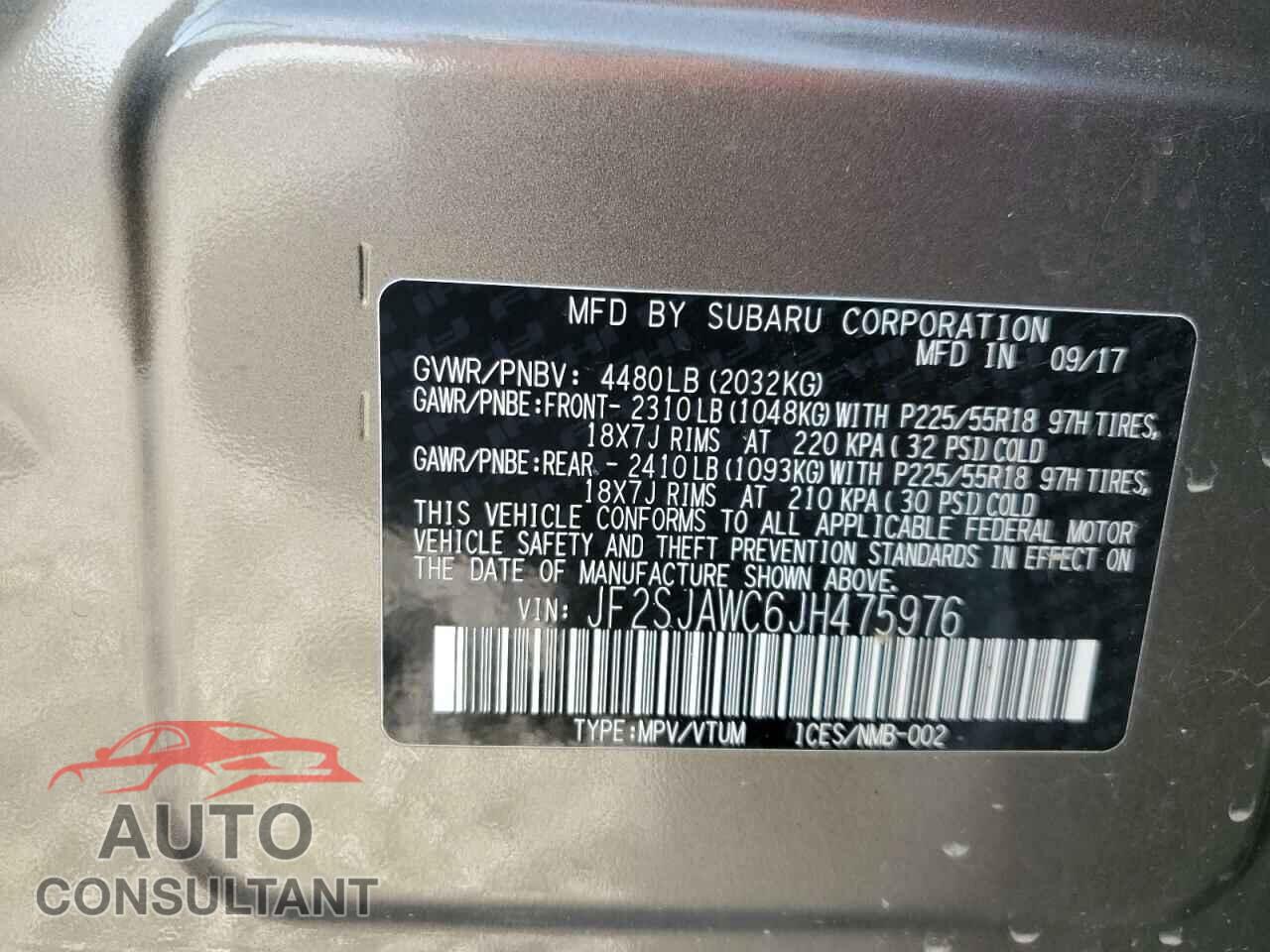 SUBARU FORESTER 2018 - JF2SJAWC6JH475976