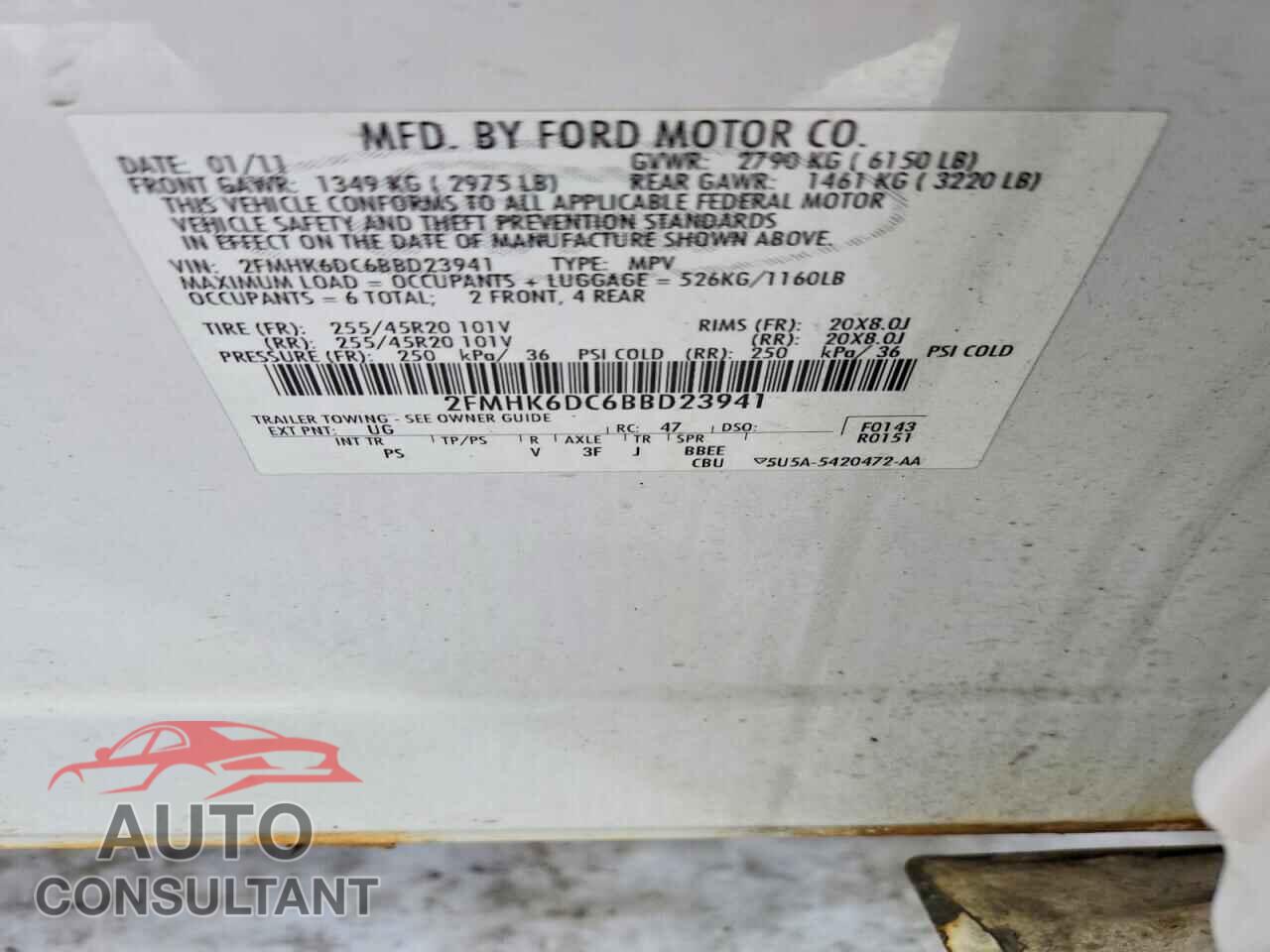 FORD FLEX 2011 - 2FMHK6DC6BBD23941