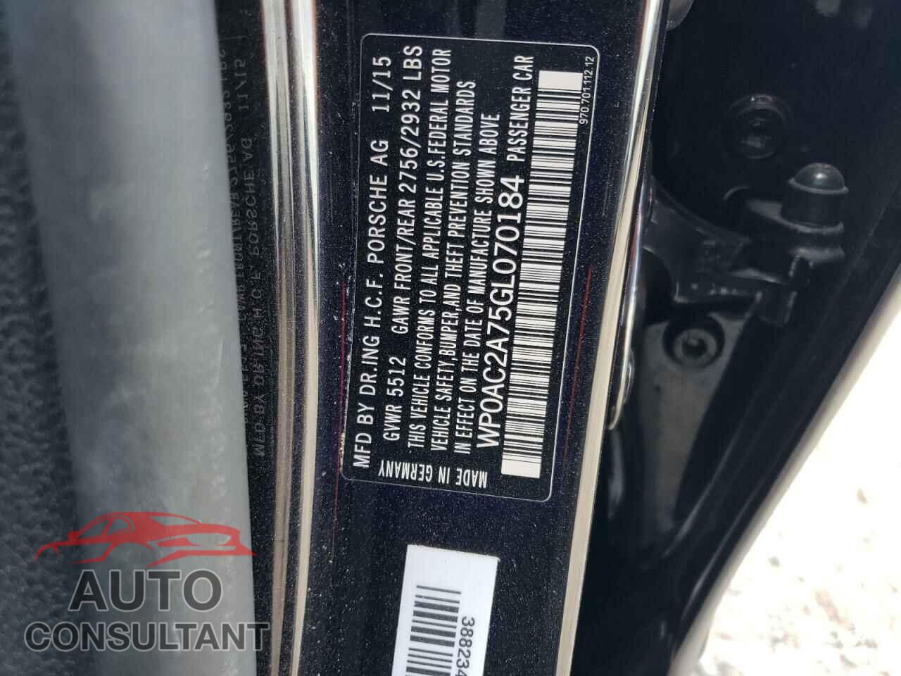PORSCHE PANAMERA 2016 - WP0AC2A75GL070184