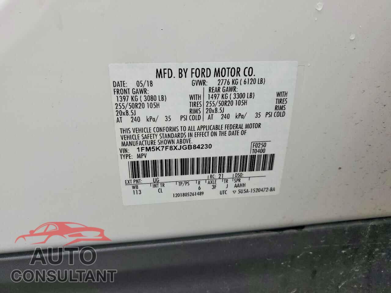 FORD EXPLORER 2018 - 1FM5K7F8XJGB84230