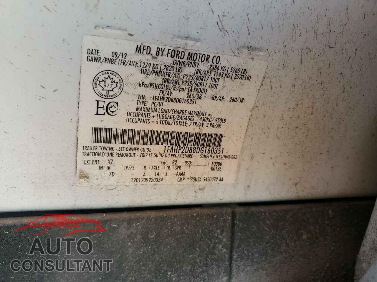 FORD TAURUS 2013 - 1FAHP2D88DG160351
