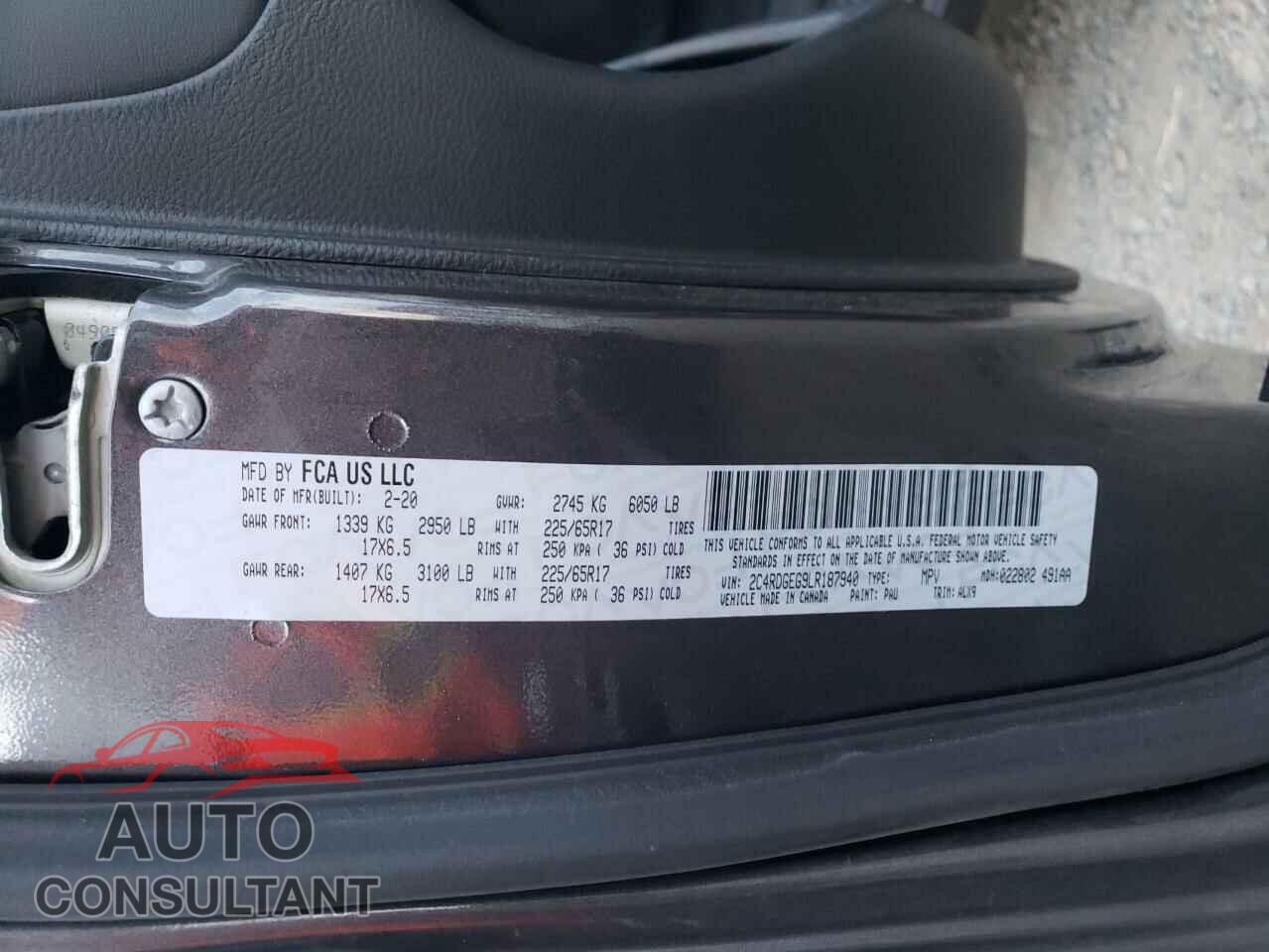 DODGE CARAVAN 2020 - 2C4RDGEG9LR187940