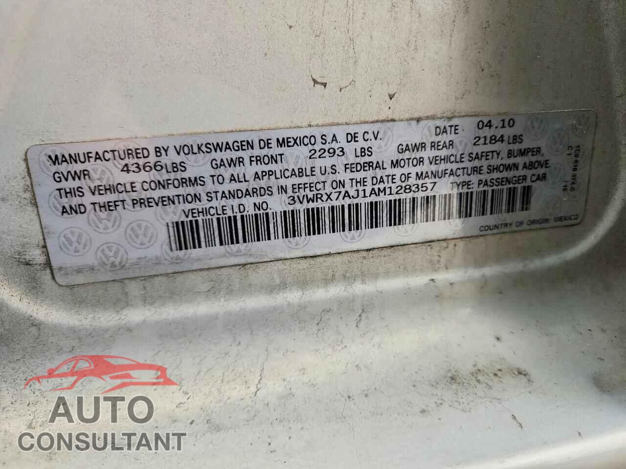 VOLKSWAGEN JETTA 2010 - 3VWRX7AJ1AM128357