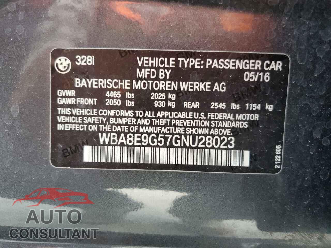 BMW 3 SERIES 2016 - WBA8E9G57GNU28023