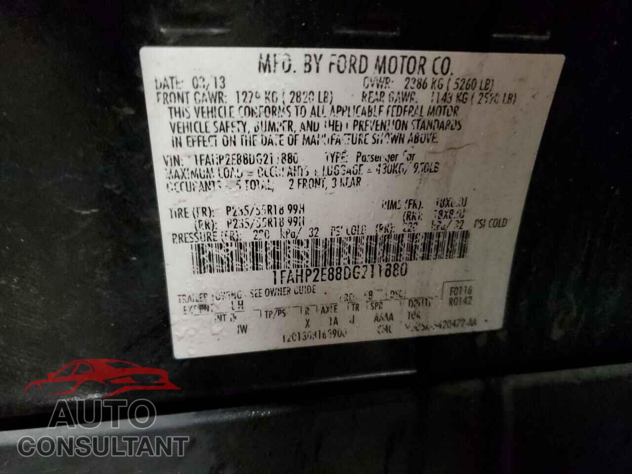 FORD TAURUS 2013 - 1FAHP2E88DG211880