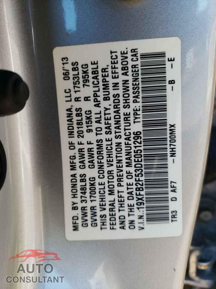 HONDA CIVIC 2013 - 19XFB2F53DE051296