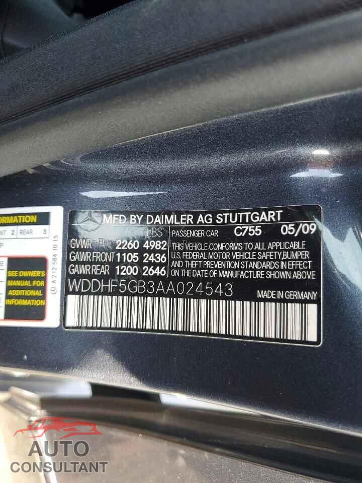 MERCEDES-BENZ E-CLASS 2010 - WDDHF5GB3AA024543