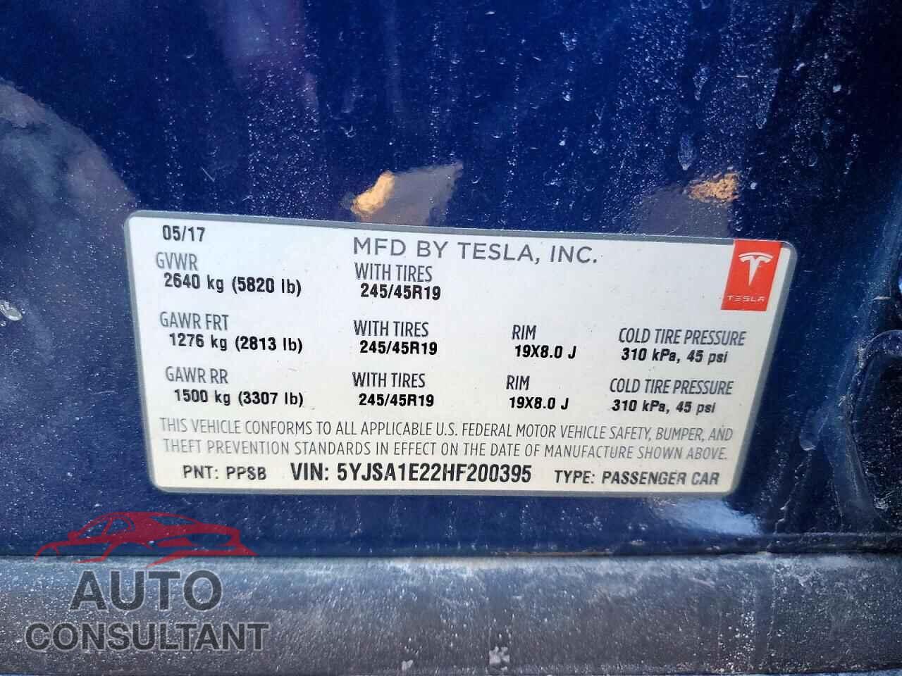 TESLA MODEL S 2017 - 5YJSA1E22HF200395