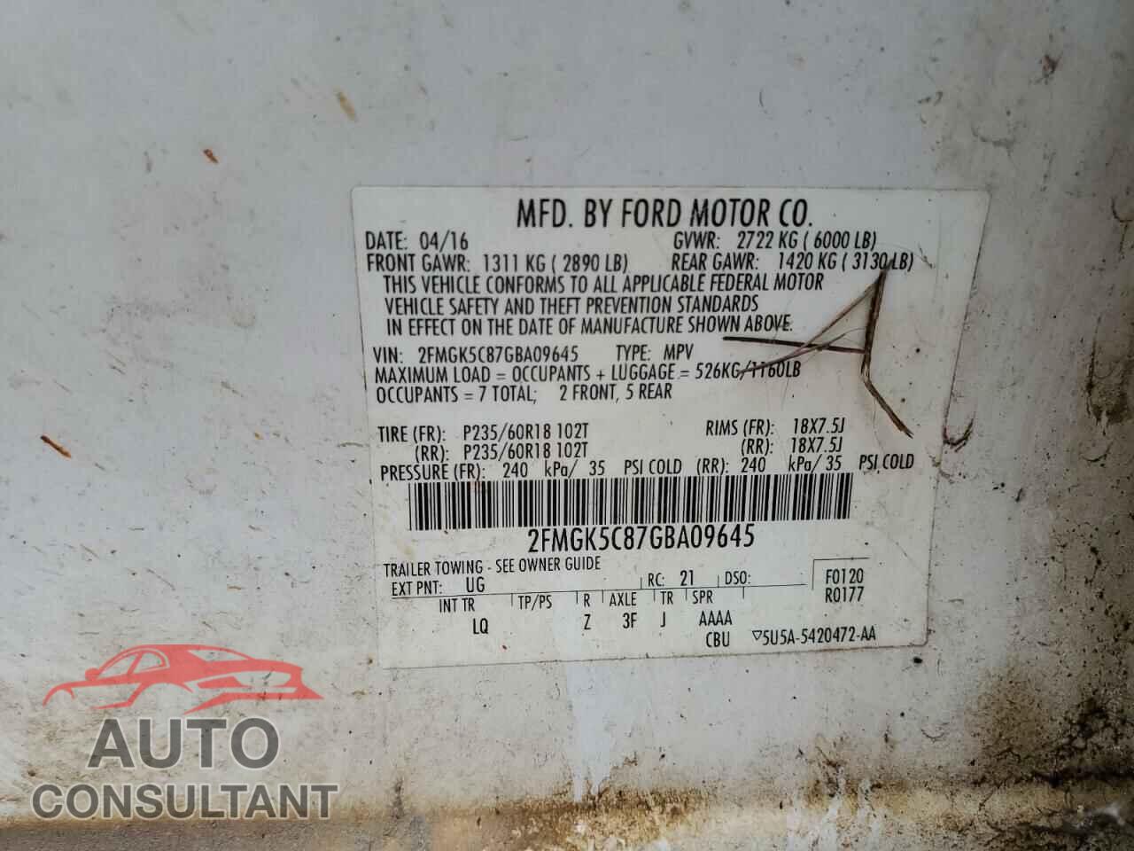 FORD FLEX 2016 - 2FMGK5C87GBA09645