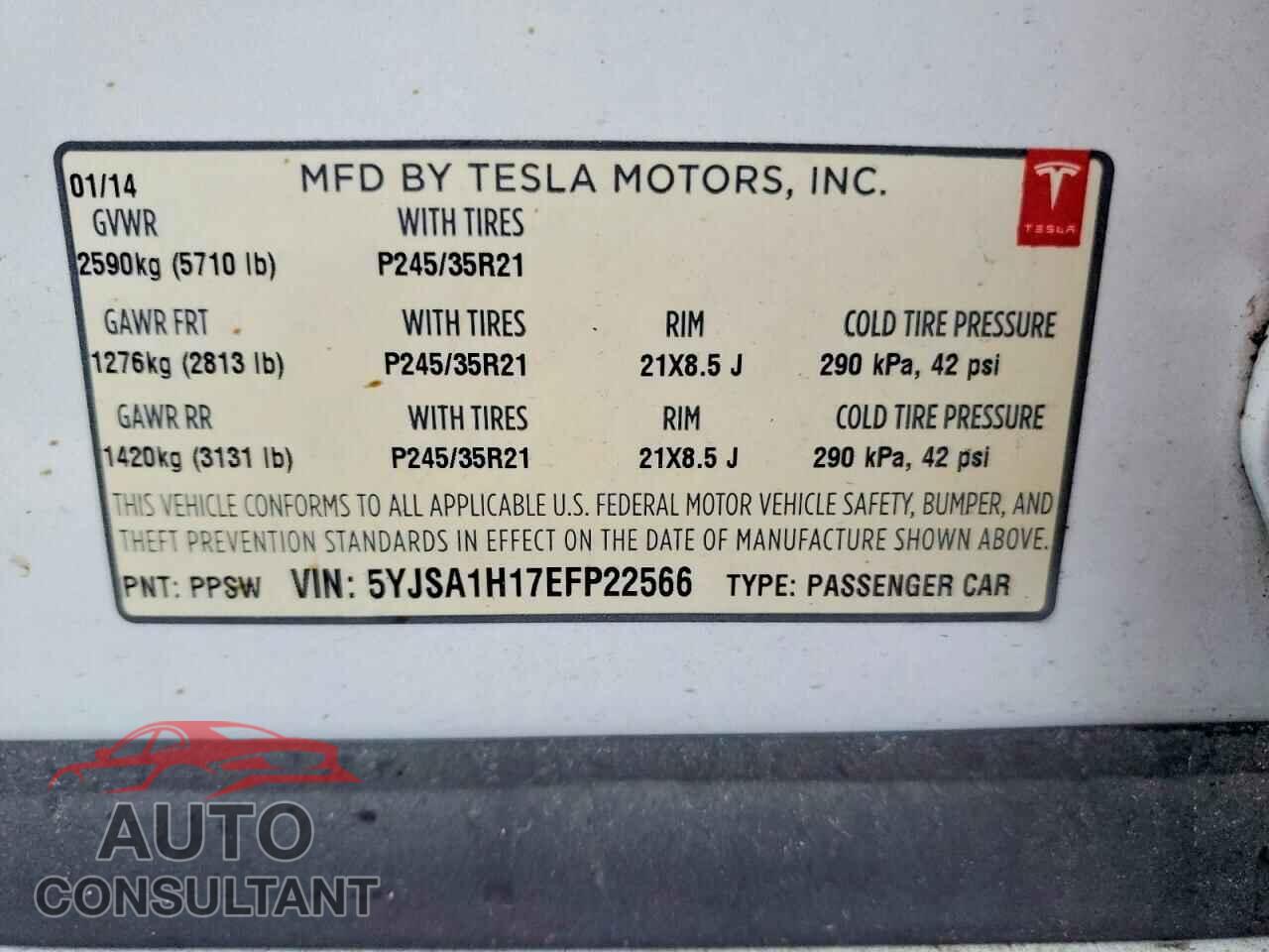 TESLA MODEL S 2014 - 5YJSA1H17EFP22566