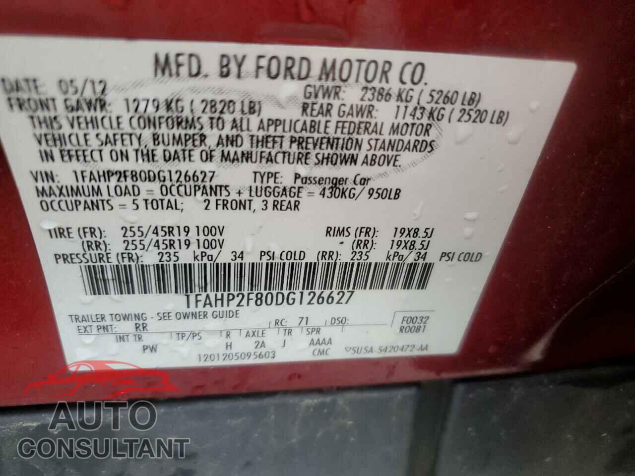 FORD TAURUS 2013 - 1FAHP2F80DG126627