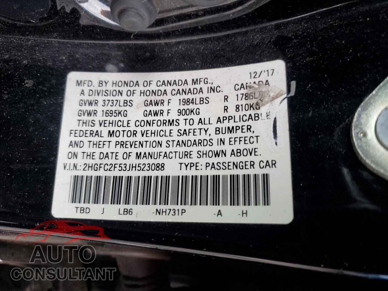 HONDA CIVIC 2018 - 2HGFC2F53JH523088