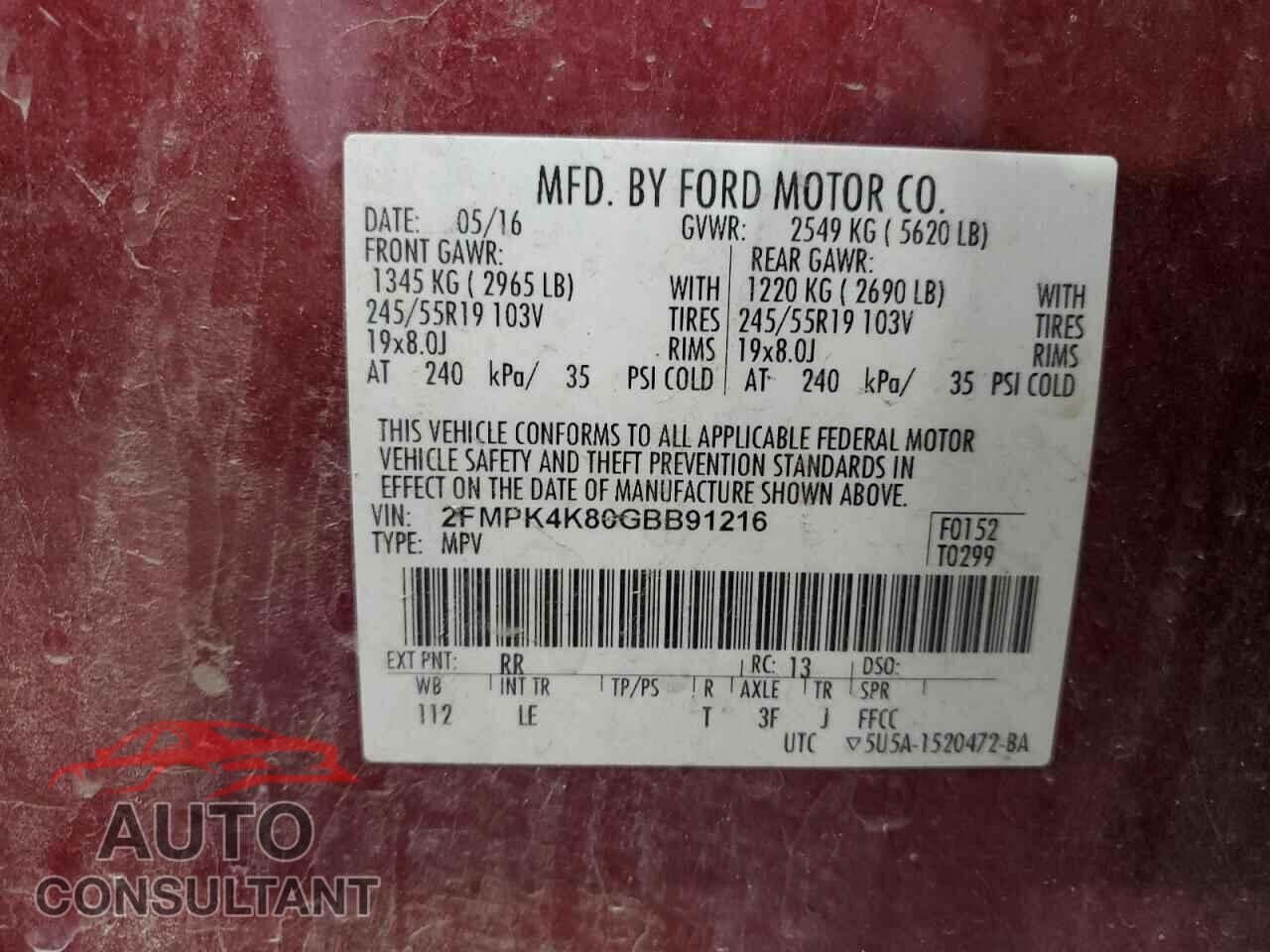 FORD EDGE 2016 - 2FMPK4K80GBB91216