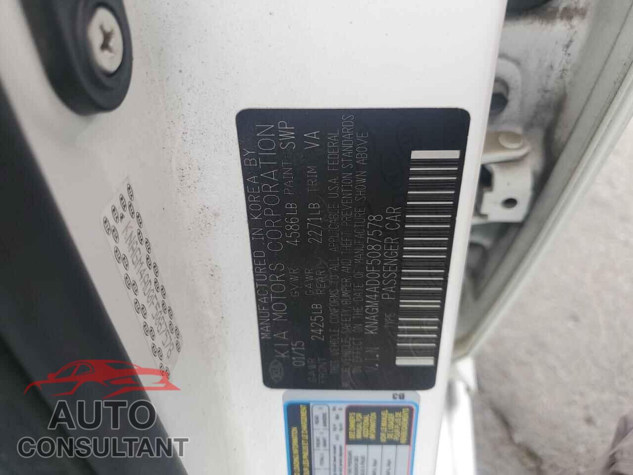 KIA OPTIMA 2015 - KNAGM4AD0F5087578