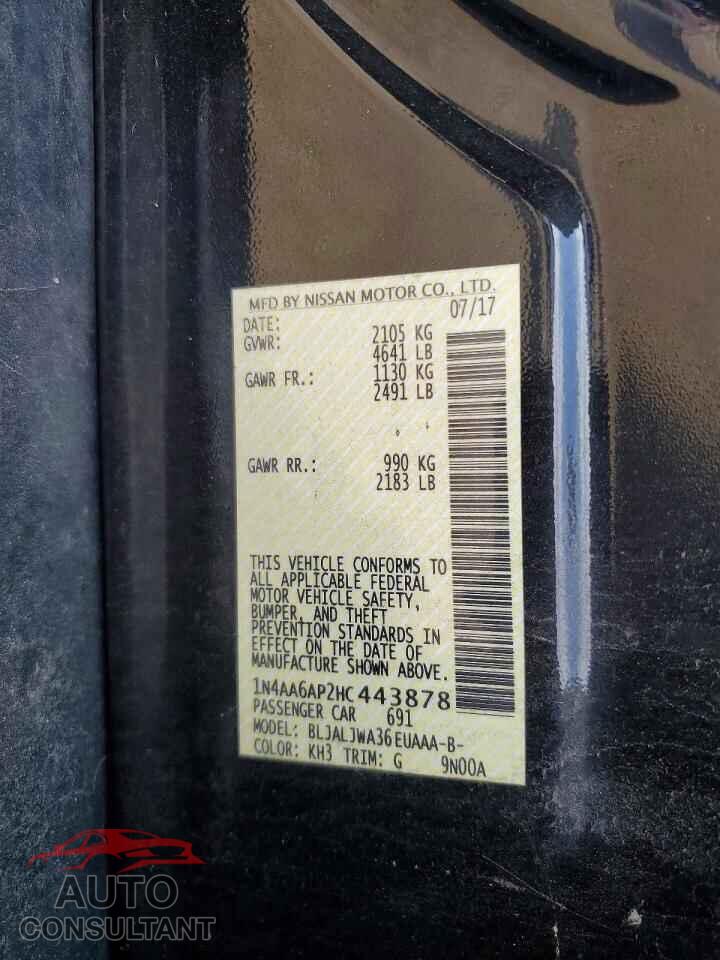 NISSAN MAXIMA 2017 - 1N4AA6AP2HC443878