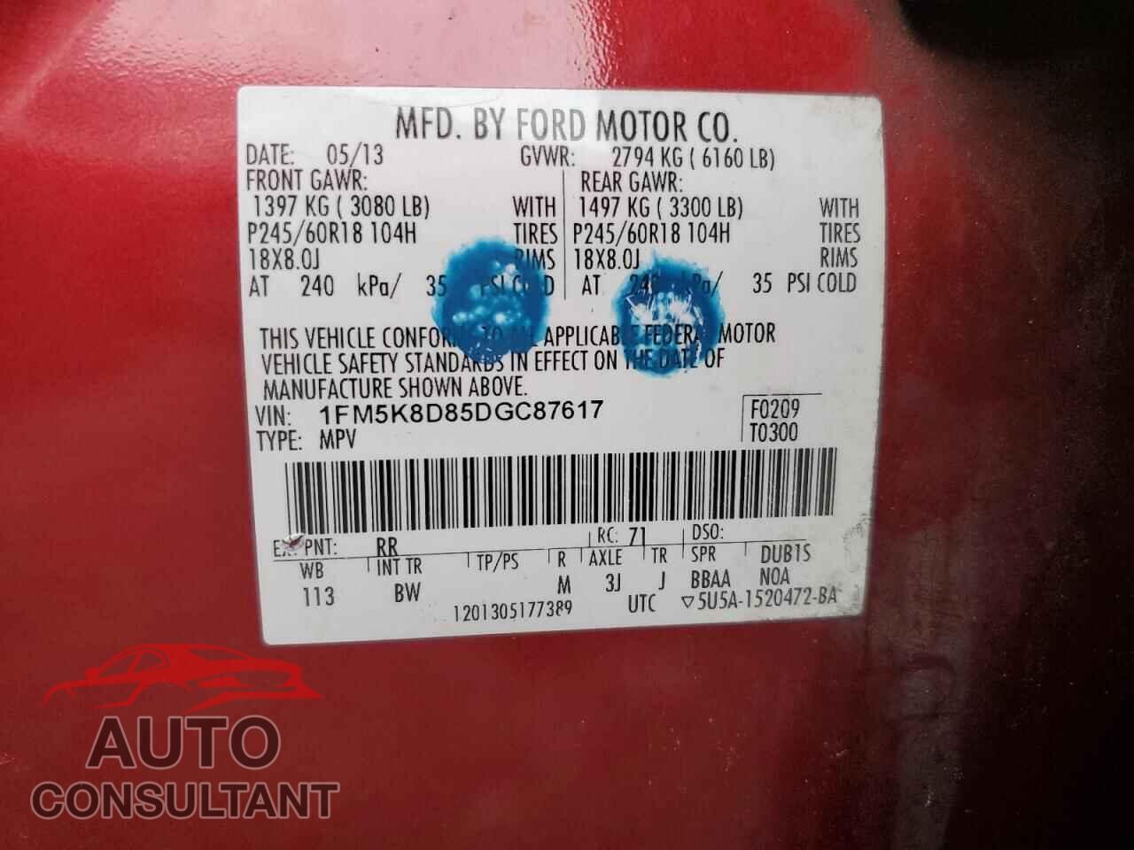 FORD EXPLORER 2013 - 1FM5K8D85DGC87617