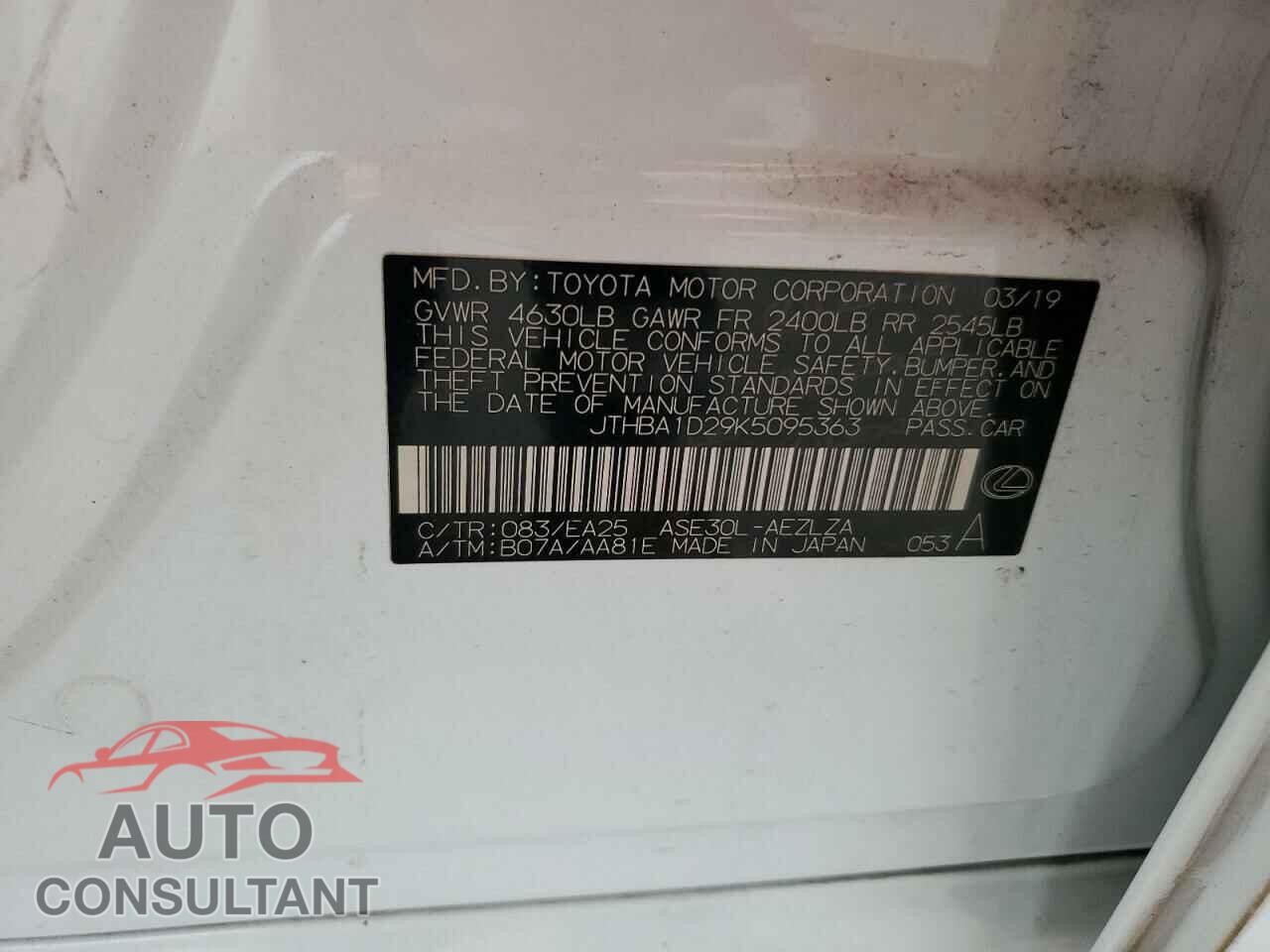LEXUS IS 2019 - JTHBA1D29K5095363