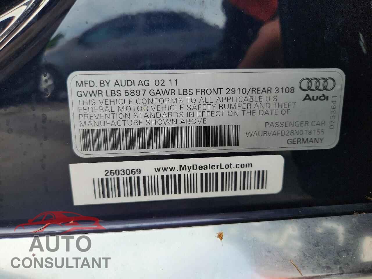 AUDI A8 2011 - WAURVAFD2BN018155