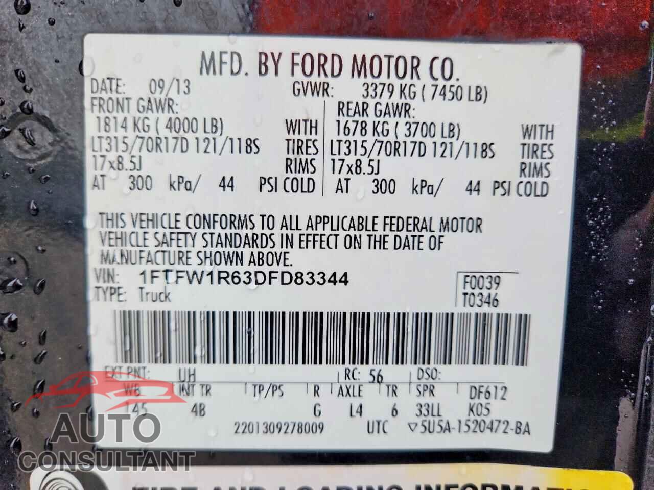 FORD F150 2013 - 1FTFW1R63DFD83344
