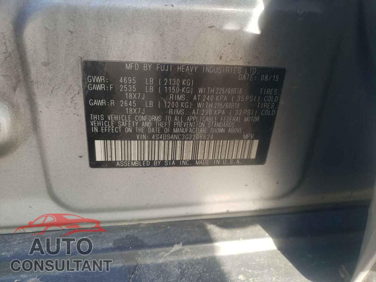 SUBARU OUTBACK 2016 - 4S4BSANC3G3206624