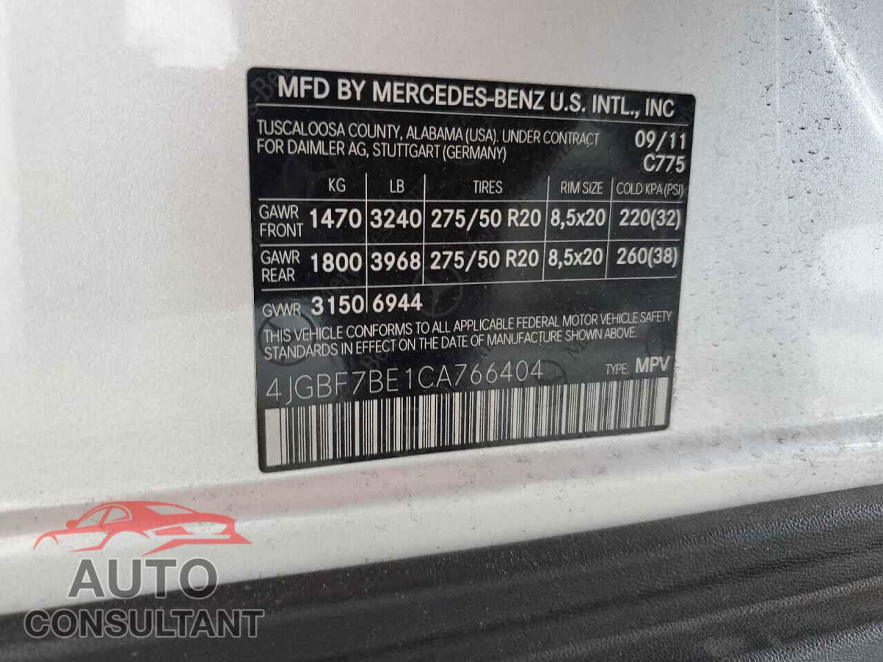 MERCEDES-BENZ GL-CLASS 2012 - 4JGBF7BE1CA766404